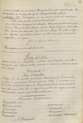 Lei que orça a receita e fixa a despesa do município de Piracicaba para exercício financeiro de 1929.