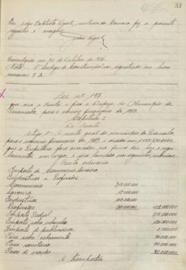 Lei de orçamentos da receita fixa e despesas do município de Piracicaba para o exercício financeiro de 1927.