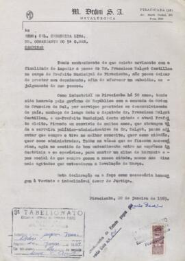 Ofício – Mário Dedini ao Coronel Cerqueira Lima