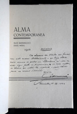 Dedicatória do livro "Alma Contemporânea".