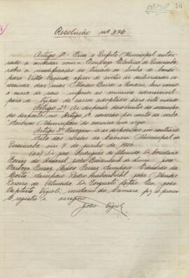 Resolução que autoriza o prefeito a realizar acordos com a empresa elétrica de Piracicaba. Resolução n° 376