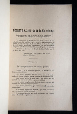Página do livro "Decreto n. 3356, de 31 de Maio de 1921".