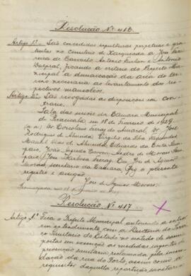 Resolução que autoriza o prefeito a entrar em acordo com a Diretoria do Serviço Sanitário do estado. Resolução n° 417