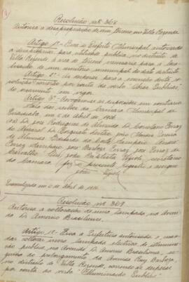 Resolução que autoriza o prefeito a desapropriar um terreno na Vila Rezende para construção de um cemitério. Resolução n° 368