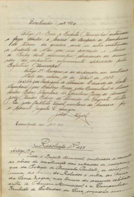 Resolução que autoriza o prefeito a executar as obras de construção das estradas de rodagem. Resolução n° 407
